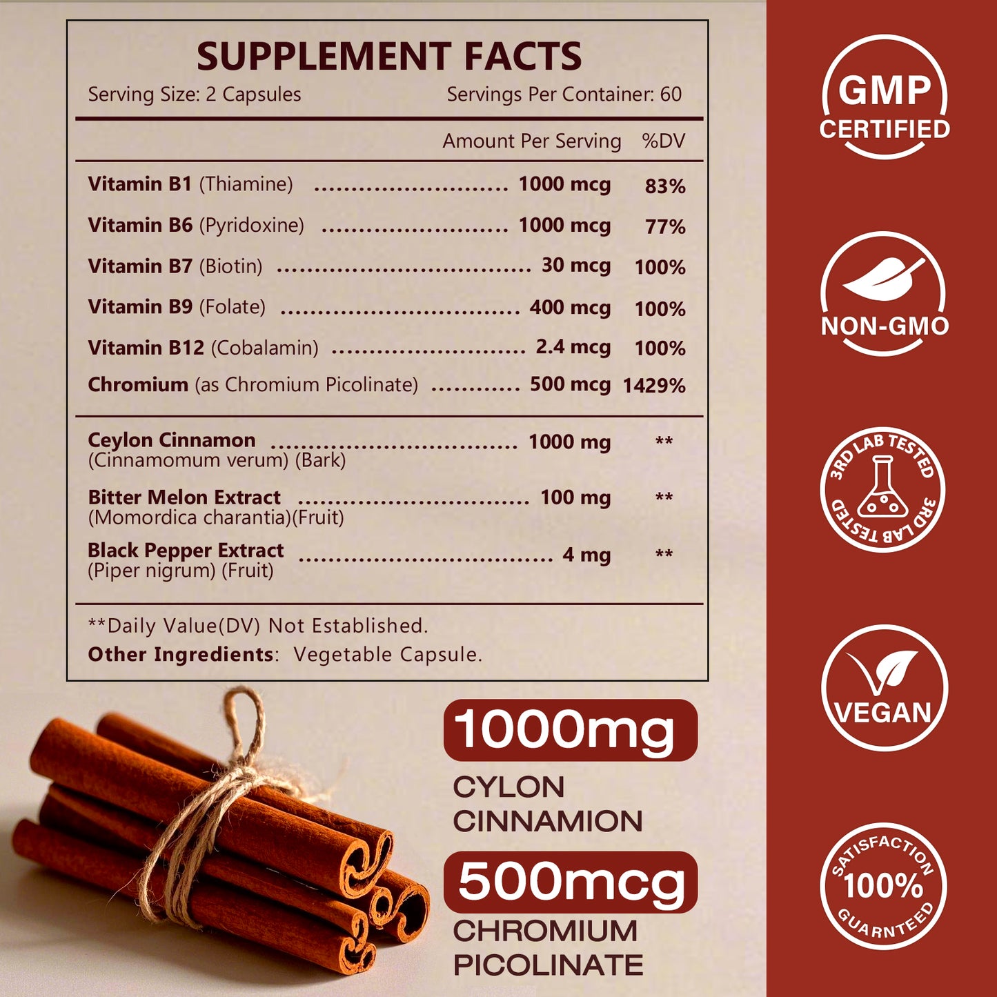 NATURE TARGET Ceylon Cinnamon Supplements Plus Chromium, Bitter Melon, Vegetarian - 120 Capsules