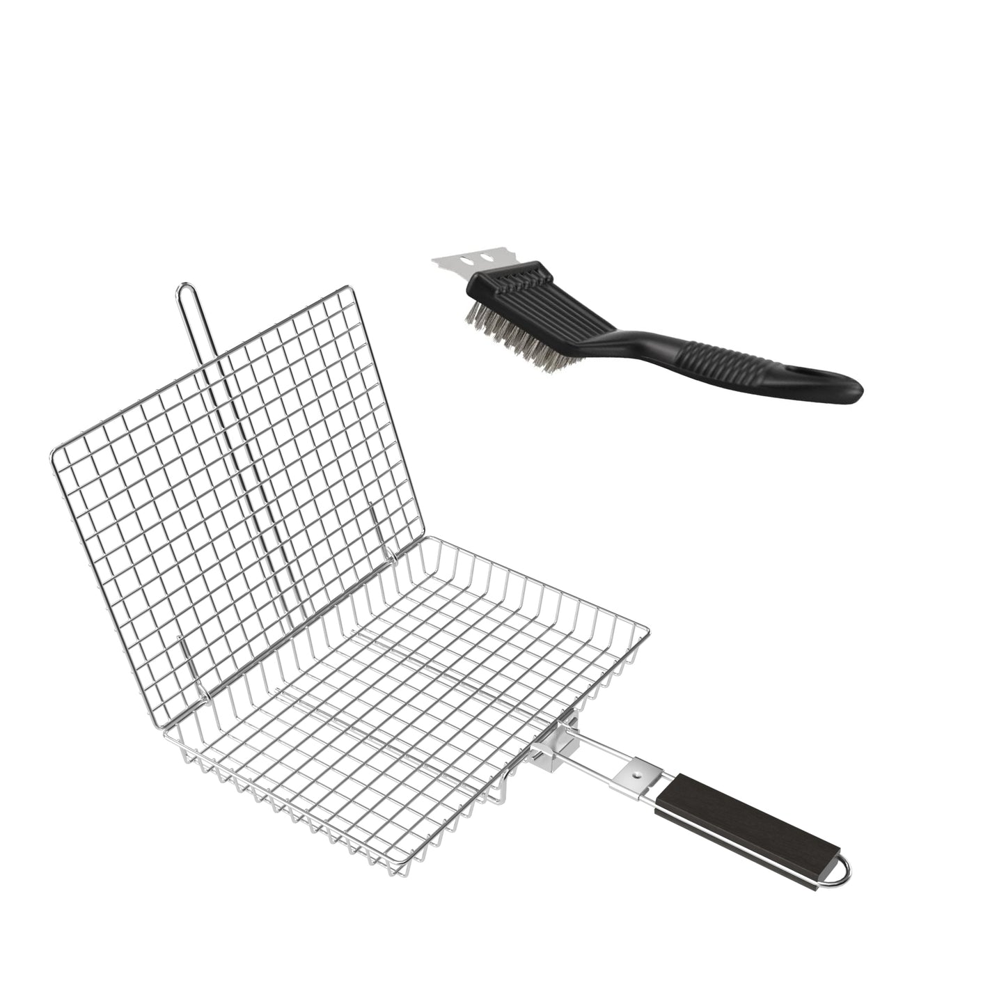 PAIHOME Stainless Steel BBQ Grill Basket with Cleaning Brush, Locking Non-Stick Grilling Tool for Ingredients, Outdoor Barbecue Accessories