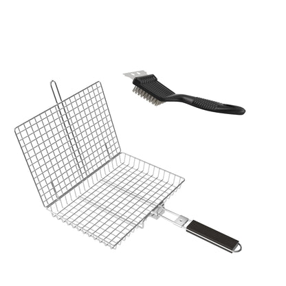 PAIHOME Stainless Steel BBQ Grill Basket with Cleaning Brush, Locking Non-Stick Grilling Tool for Ingredients, Outdoor Barbecue Accessories