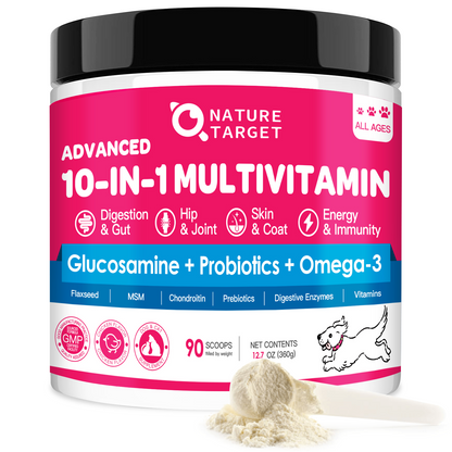 NATURE TARGET 10 in 1 Multivitamin for Dogs, Complete Supplement for Homemade Dog Food, Digestive & Joint & Skin & Immune Support  - 90 scoops