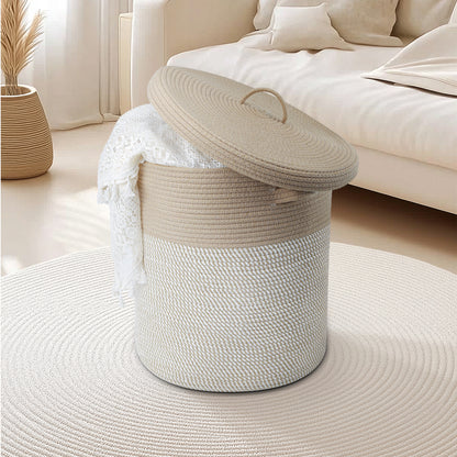 Woven Cotton Rope Storage Basket with Lid - Large Versatile Woven Hamper for Laundry, Blankets, Toys, and Home Organization