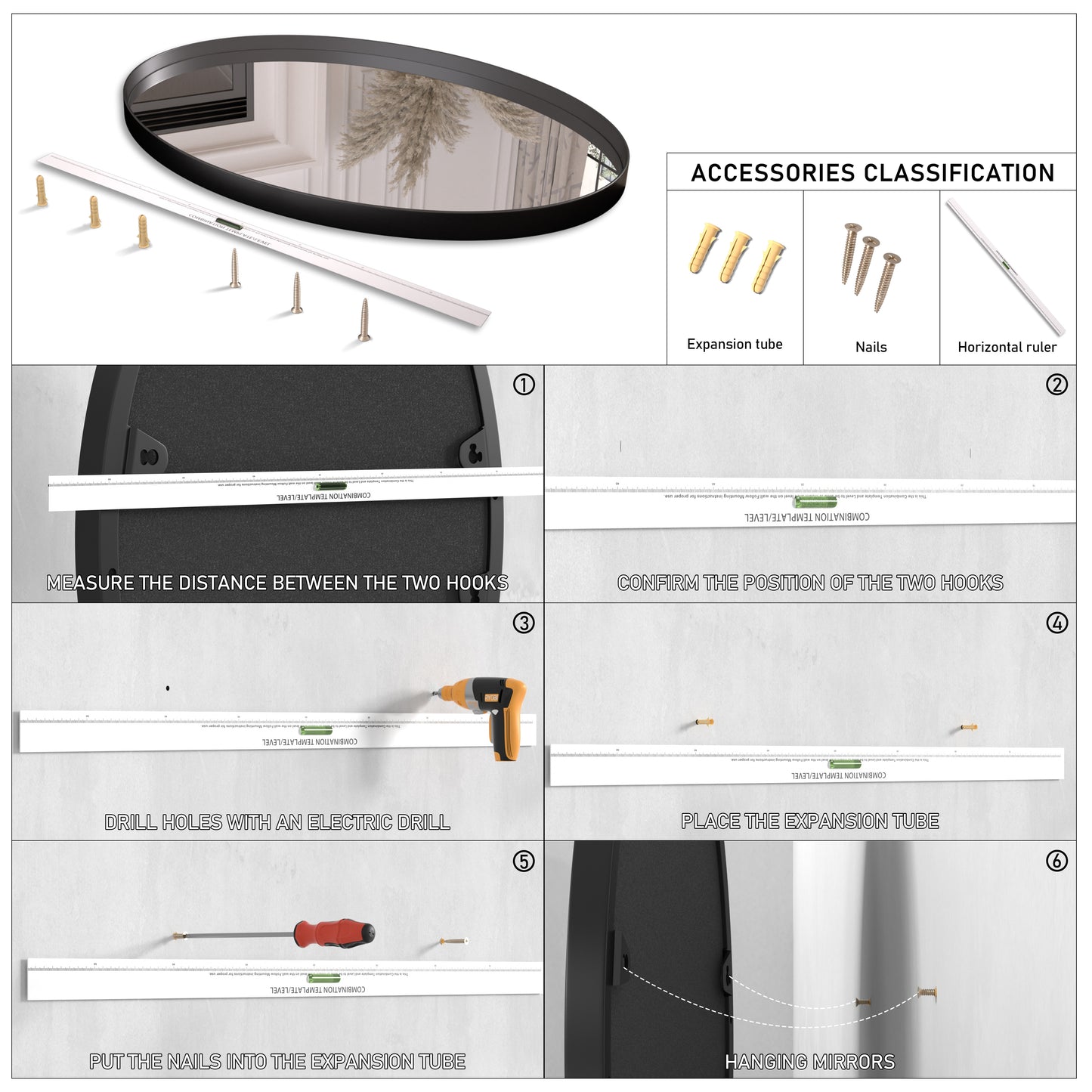 Oval Bathroom Mirror Wall Mounted, Decorative Over Sink Vanity Mirror - PAIHOME