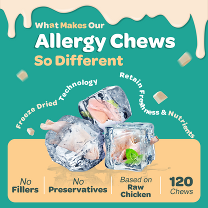 NATURE TARGET Freeze-Dried Allergy Chews for Dogs. Formulated with probiotics, colostrum & Omega 3 to relieve itching, scratching & hot spots, supporting immune & skin health - 120 chews