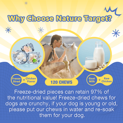 NATURE TARGET Dog Multivitamins with Minerals, Probiotics, Glucosamine, Enzymes for Immune, Digestive, Joint, Hip, Skin & Coat Health - 120 Chews