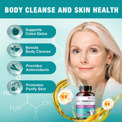 NATURE TARGET 5 in 1 Probiotics for Women-Men 100 billion CFUs with Prebiotics - 90 Veggie Capsules