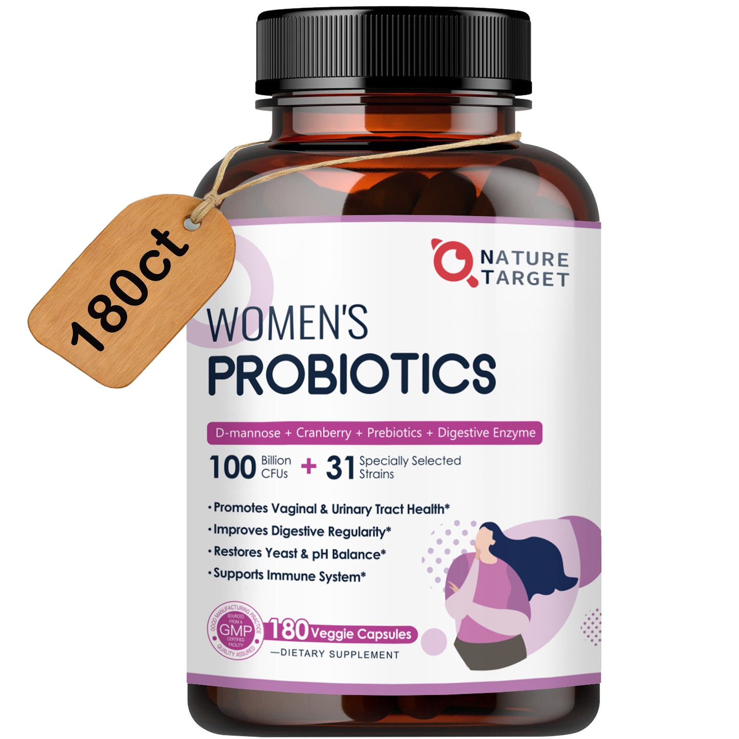 Nature Target Women’s Digestive Health Probiotics, 100 Billion CFUs+31 strains of probiotics - 180ct
