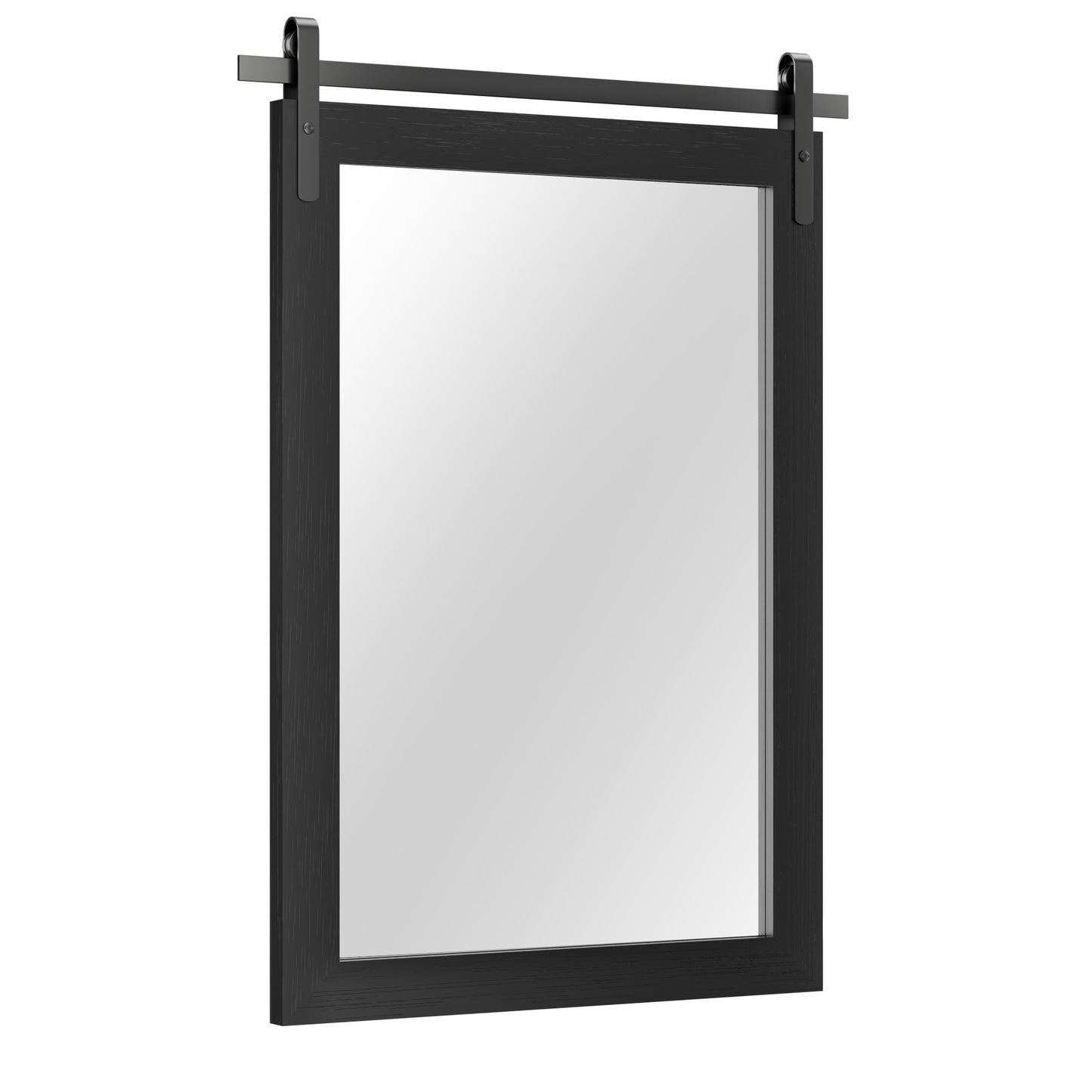 PAIHOME Bathroom Mirror with Wood Frame, Black Barn Door Vanity Mirror, Rectangle Wall Mirror, Rustic Farmhouse Wall Decor