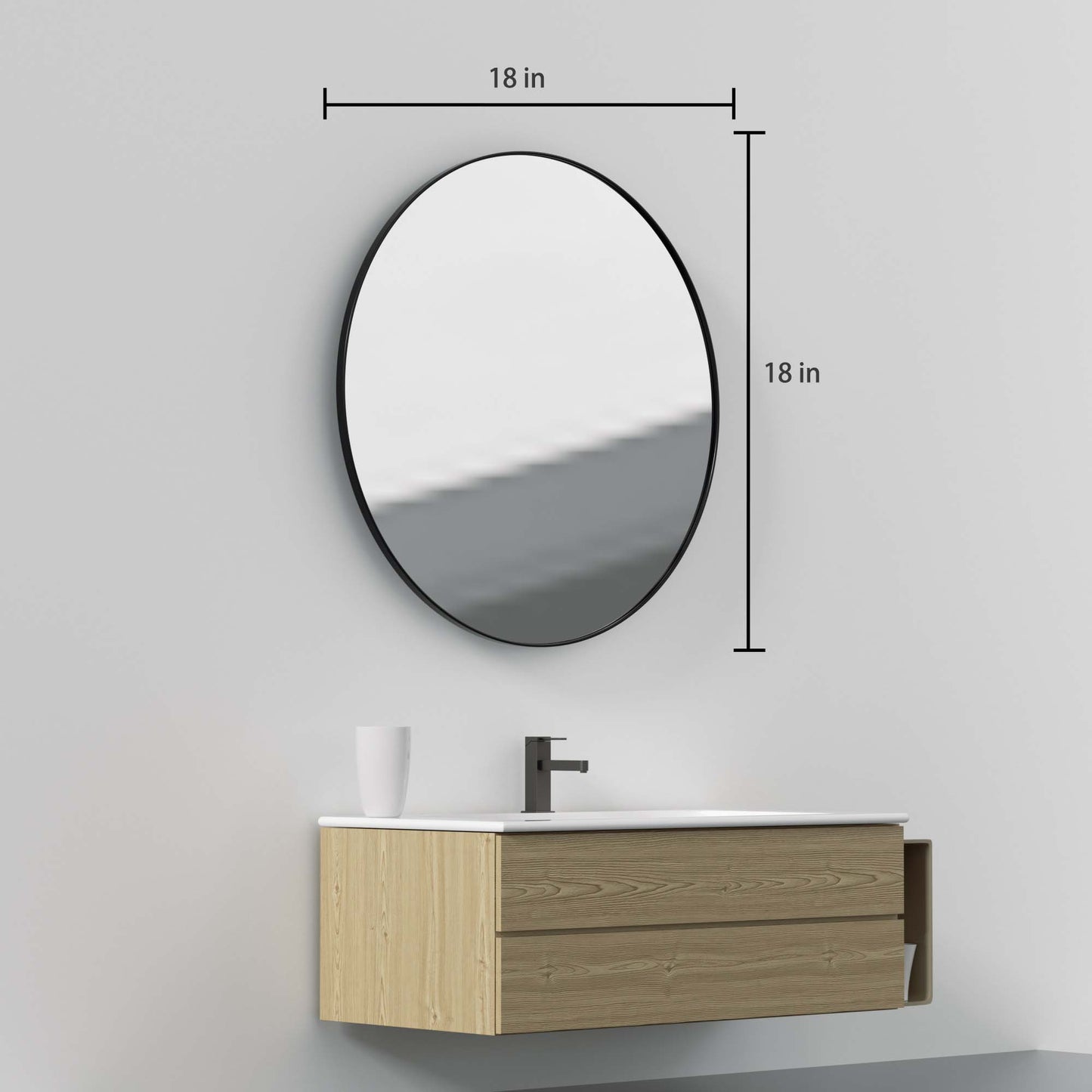 18" Round Wall Mirror Black, Circle Mirror for Wall Decor, Bathroom Mirror Metal Frame - PAIHOME