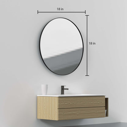 18" Round Wall Mirror Black, Circle Mirror for Wall Decor, Bathroom Mirror Metal Frame - PAIHOME