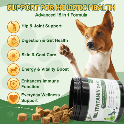 NATURE TARGET Dog Multivitamin with MSM, Glucosamine, Omegas 3&6, Probiotics for Joints, Digestion, Skin/Coat, Immunity & Overall Health - 120 Chews