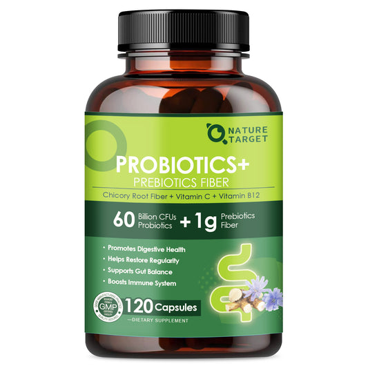 NATURE TARGET for Women & Men Prebiotic Fiber Supplement with 60 Billion Probiotics - 120 Veggie Capsules