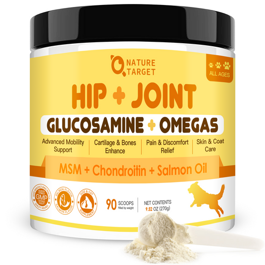 NATURE TARGET Glucosamine for Dogs, Chondroitin, MSM, Turmeric, Omega 3, Support Hip & Joint Mobility - Dog Joint Pain Relief - 9.52Oz