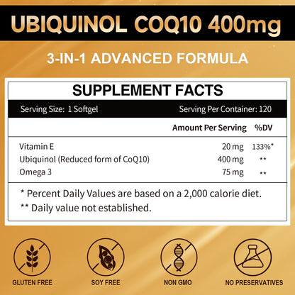 CoQ10 Ubiquinol 400mg, High Absorption Coenzyme Q10 120 Count
