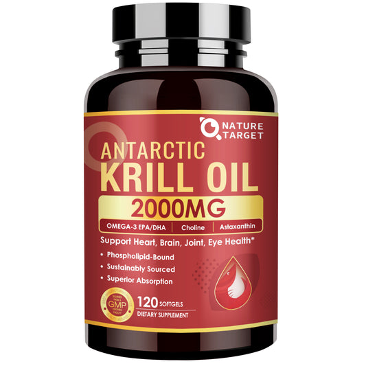 NATURE TARGET Krill Oil 2000 mg with Omega-3 EPA & DHA with Astaxanthin Supplement, Choline - 120 Softgels (60 Servings)