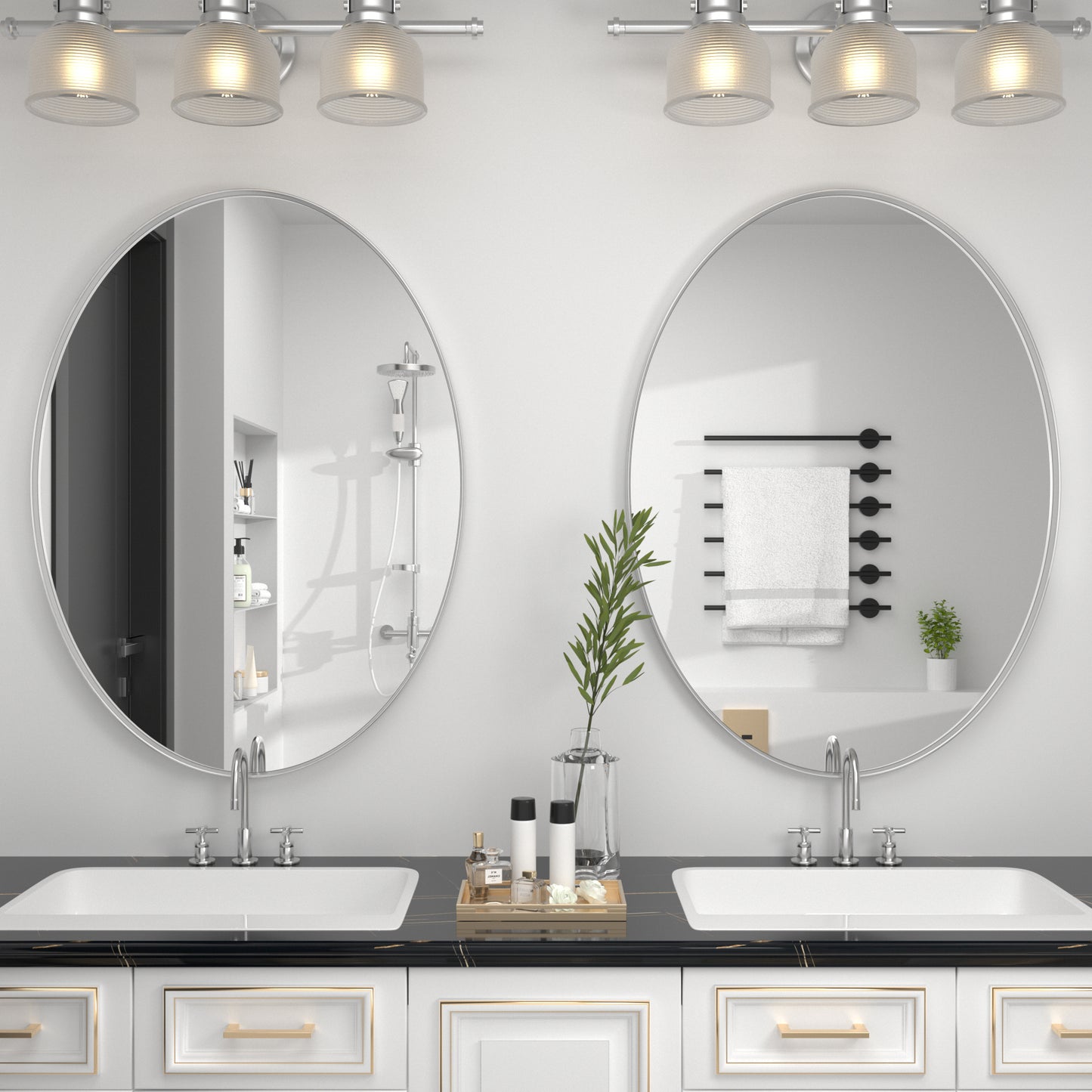 Oval Bathroom Mirror, Silver Vanity Mirror Wall Mounted - PAIHOME
