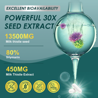 Milk Thistle Supplement with 450 mg Milk Thistle Extract (80% Silymarin)  for Liver Cleanse Detox & Repair, Liver Supplement - 120/240/360 Veggie Capsules