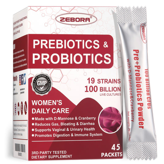 ZEBORA Women's Probiotic 100 Billion CFUs with Prebiotics, D-Mannose & Cranberry - 45 Packets