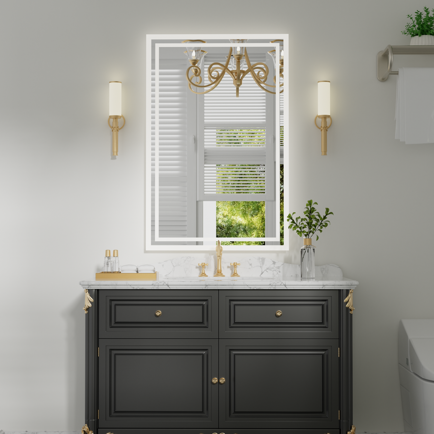 PAIHOME Backlit Bathroom Mirror with Anti-Fog - Dimmable Wall-Mounted Vanity Mirror with 3 Color Temperatures and Memory Function