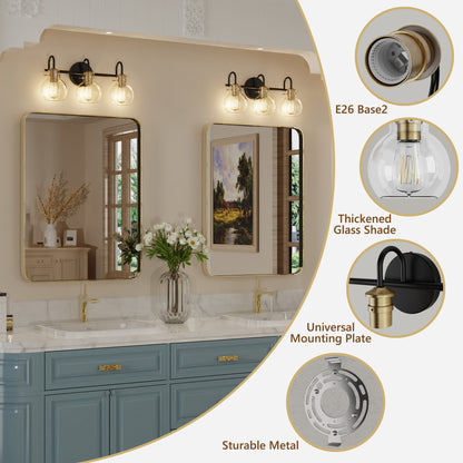 PAIHOME Vanity Wall Sconce, Wall Lights with Globe Glass Shade for Bedside, Rustic Bathroom Light Fixtures over Mirror, E26 Base