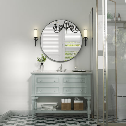 18" Round Wall Mirror Black, Circle Mirror for Wall Decor, Bathroom Mirror Metal Frame - PAIHOME