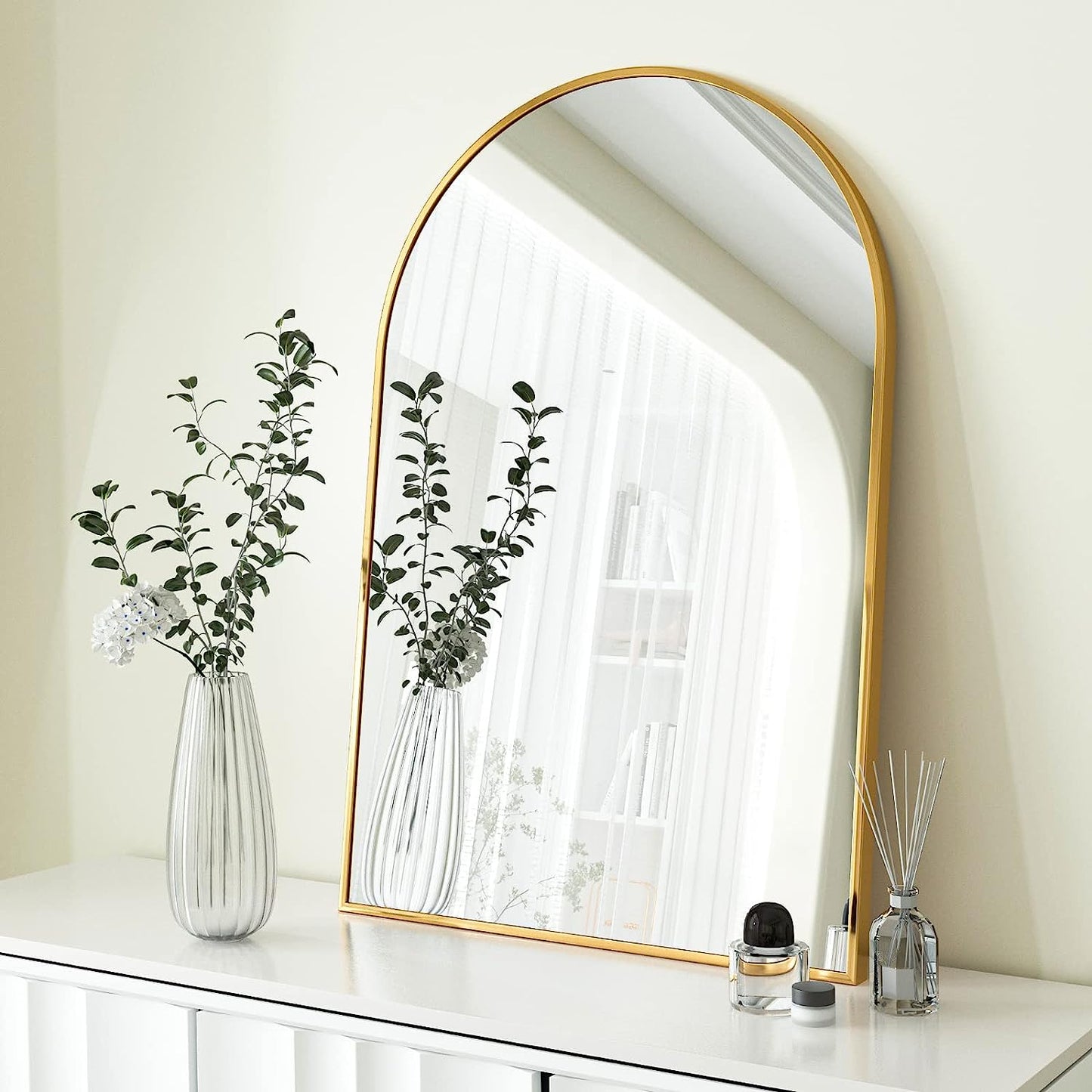 20" x 30" Arched Bathroom Mirror, Elegant Vanity Mirror with Slim Metal Frame - PAIHOME