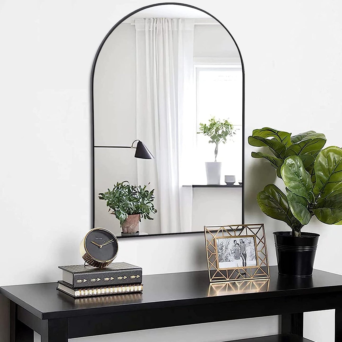 20" x 30" Arched Bathroom Mirror, Elegant Vanity Mirror with Slim Metal Frame - PAIHOME
