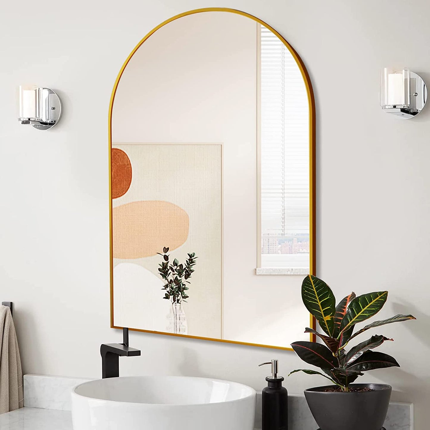 20" x 30" Arched Bathroom Mirror, Elegant Vanity Mirror with Slim Metal Frame - PAIHOME