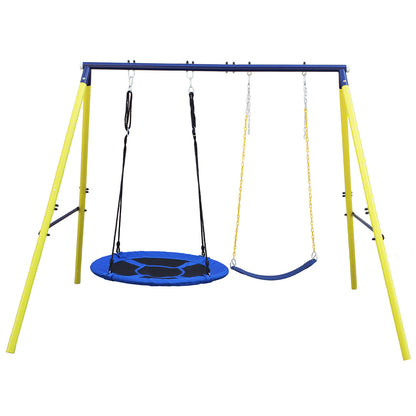 Outdoor Kids Swing Set with Saucer and Belt Swings - Heavy-Duty Metal A-Frame Playset for Backyard Fun, 440 lbs Capacity