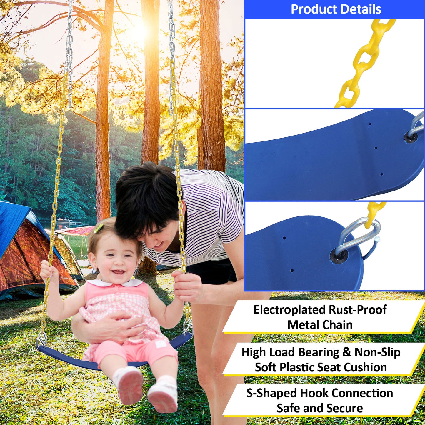 Outdoor Kids Swing Set with Saucer and Belt Swings - Heavy-Duty Metal A-Frame Playset for Backyard Fun, 440 lbs Capacity