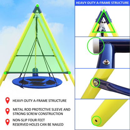 Outdoor Kids Swing Set with Saucer and Belt Swings - Heavy-Duty Metal A-Frame Playset for Backyard Fun, 440 lbs Capacity