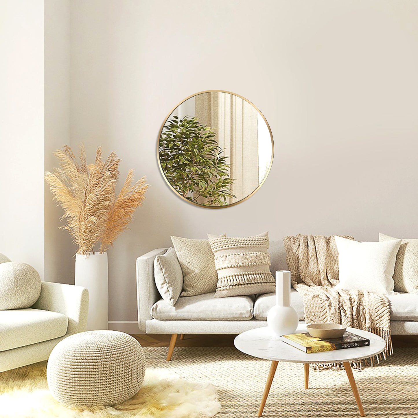 16" x 16" Round Aluminum Alloy Bathroom Vanity Mirror, Wall-Mounted Decorative Circle Mirror - PAIHOME