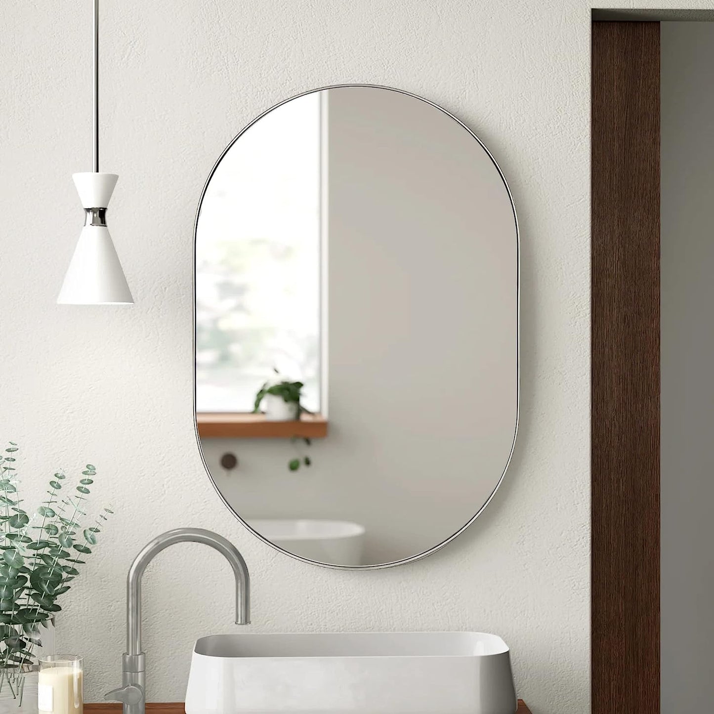20" × 28" Arched Sleek Bathroom Mirror, Modern Capsule-Shaped Wall Mirror -PAIHOME