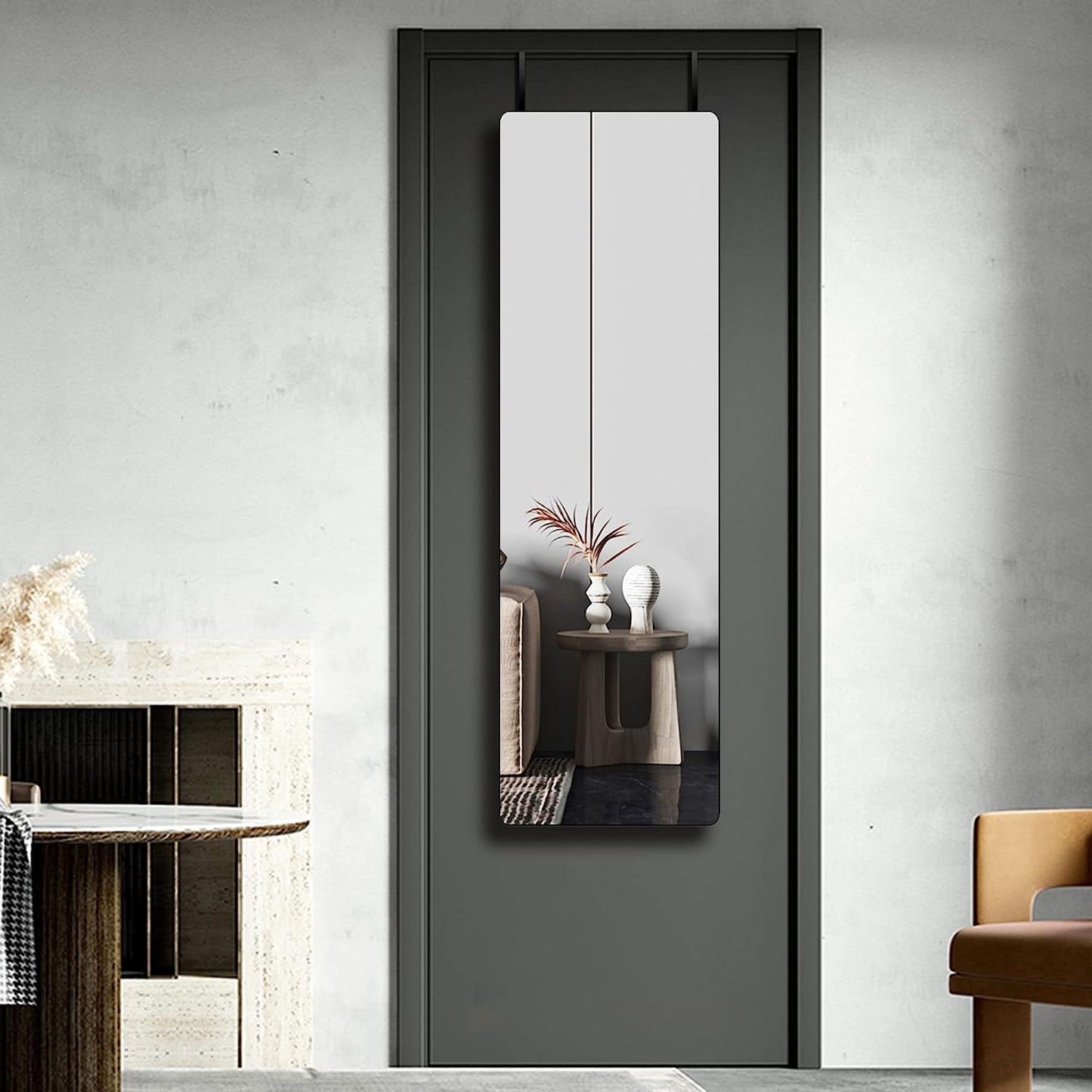 Full Length Door Mirror with Over-the-Door Hooks – Modern Tall Hanging Mirror for Bedroom, Bathroom & Entryway