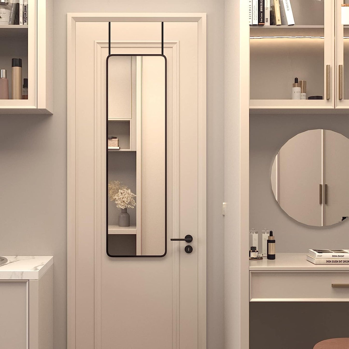 Full Length Door Mirror with Over-the-Door Hooks – Modern Tall Hanging Mirror for Bedroom, Bathroom & Entryway