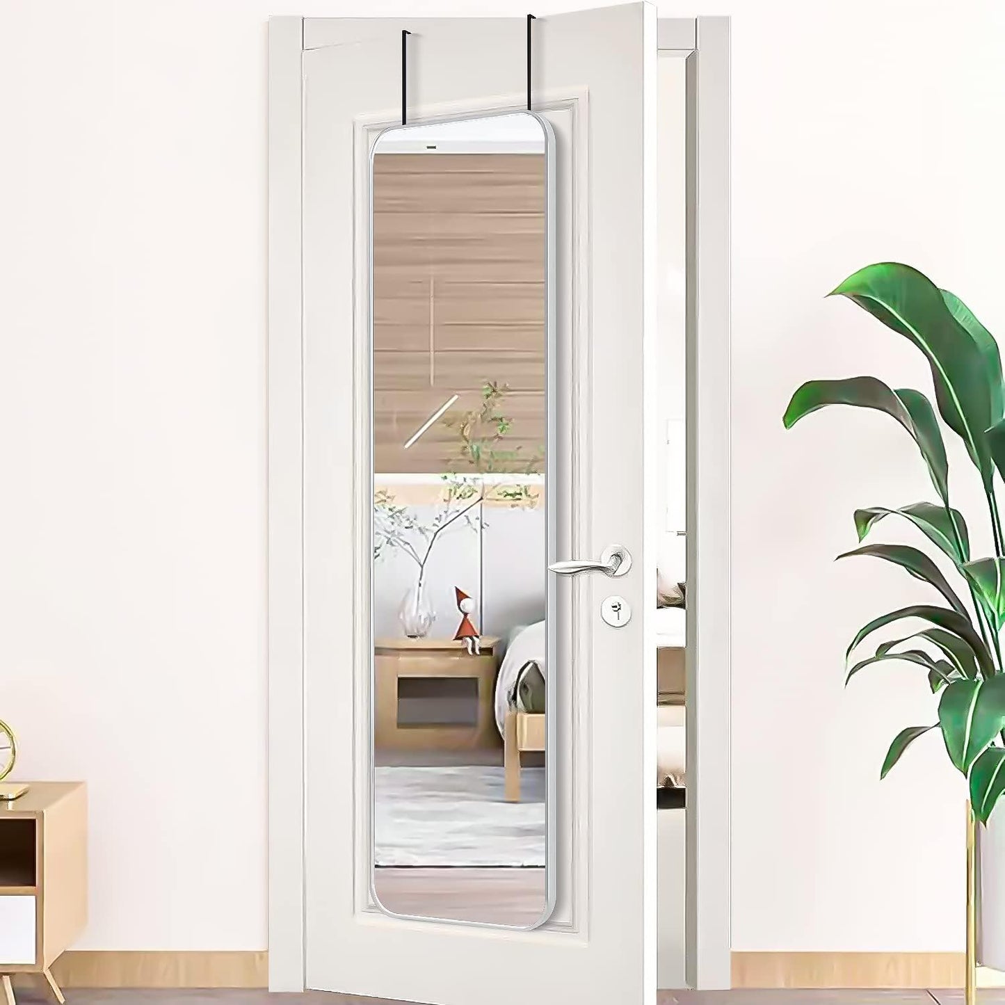 Full Length Door Mirror with Over-the-Door Hooks – Modern Tall Hanging Mirror for Bedroom, Bathroom & Entryway
