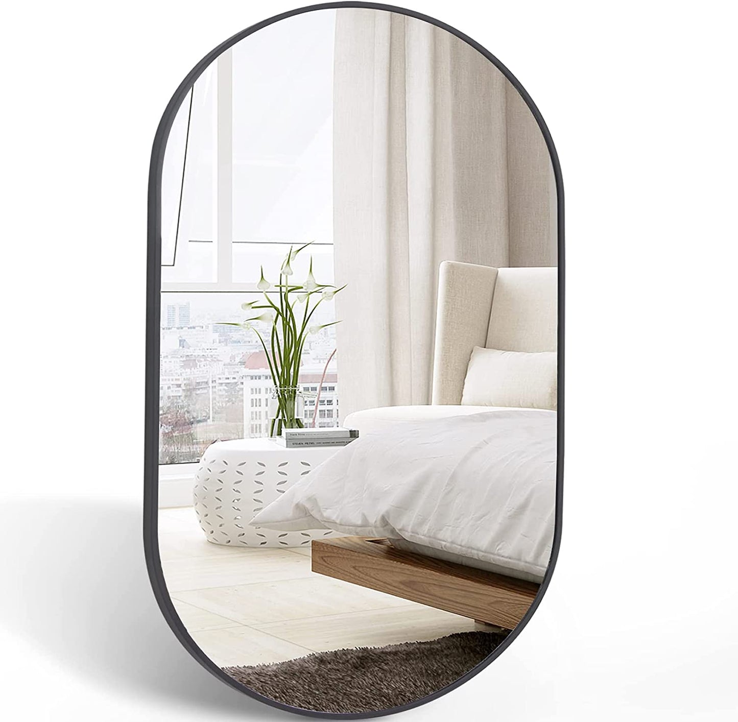 20" × 28" Arched Sleek Bathroom Mirror, Modern Capsule-Shaped Wall Mirror -PAIHOME