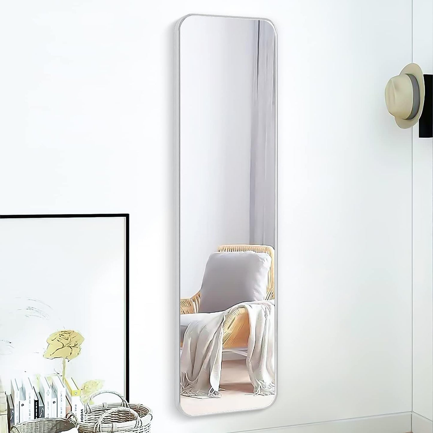 Full Length Door Mirror with Over-the-Door Hooks – Modern Tall Hanging Mirror for Bedroom, Bathroom & Entryway