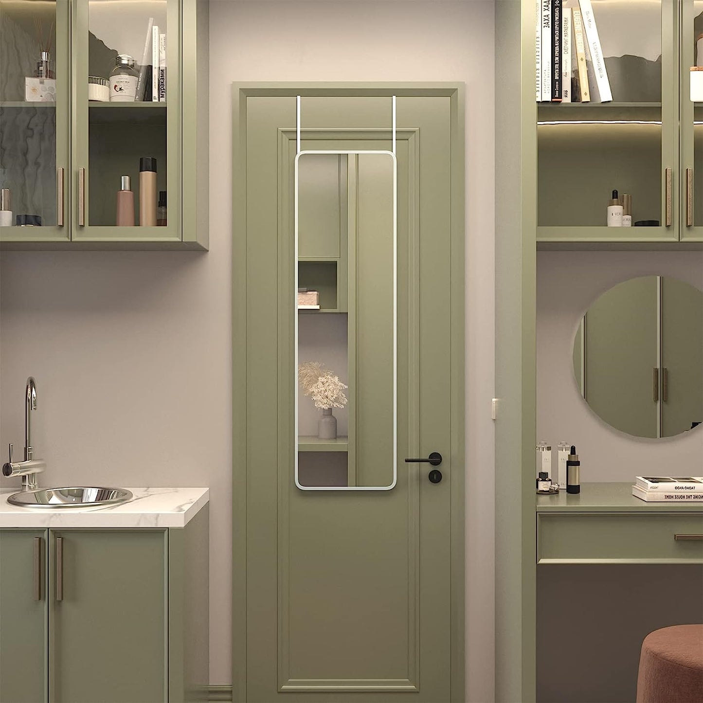 Full Length Door Mirror with Over-the-Door Hooks – Modern Tall Hanging Mirror for Bedroom, Bathroom & Entryway
