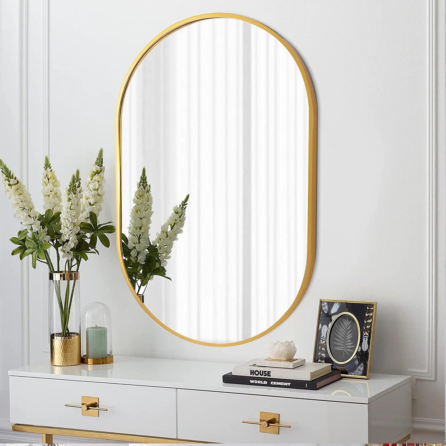 20" × 28" Arched Sleek Bathroom Mirror, Modern Capsule-Shaped Wall Mirror -PAIHOME