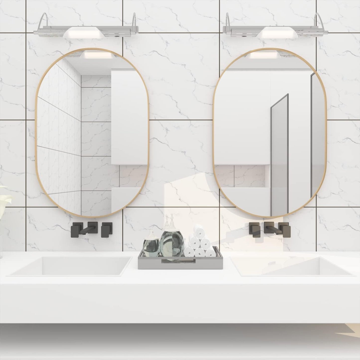 20" × 28" Arched Sleek Bathroom Mirror, Modern Capsule-Shaped Wall Mirror -PAIHOME