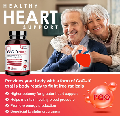 Nature Target CoQ10-200mg+PQQ Softgels, Olive Oil, High Absorption, Antioxidant for Heart Health , Immune & Energy - 120 Servings