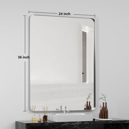 PAIHOME Bathroom Wall Mirror, Silver Vanity Mirror, Stainless-Steel Rectangular Decor Mirror for Entryway