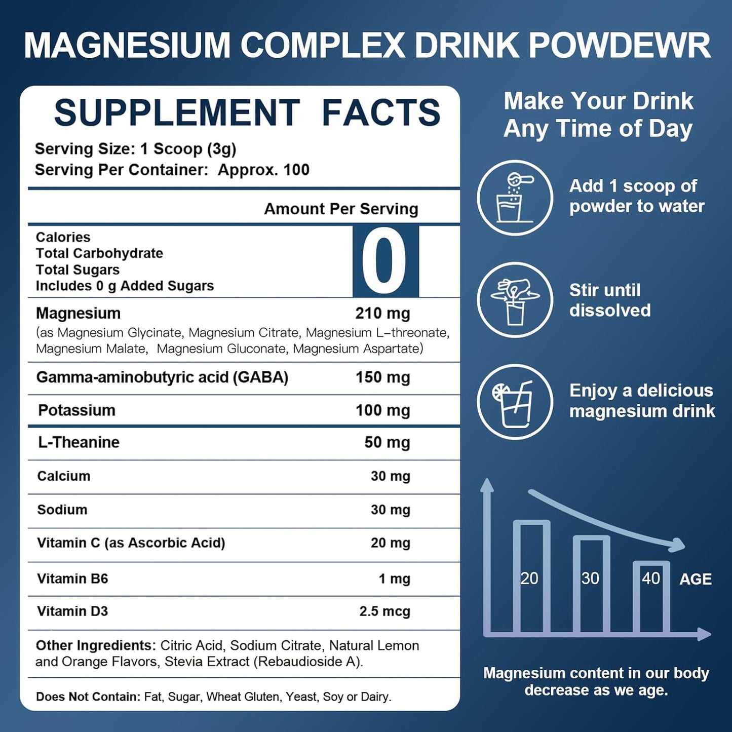 NATURE TARGET Magnesium Supplement Powder for Muscle, Nerve, Bone & Heart Support with Glycinate/Citrate/Malate, L-Theanine - Lemon Orange - 10.58oz