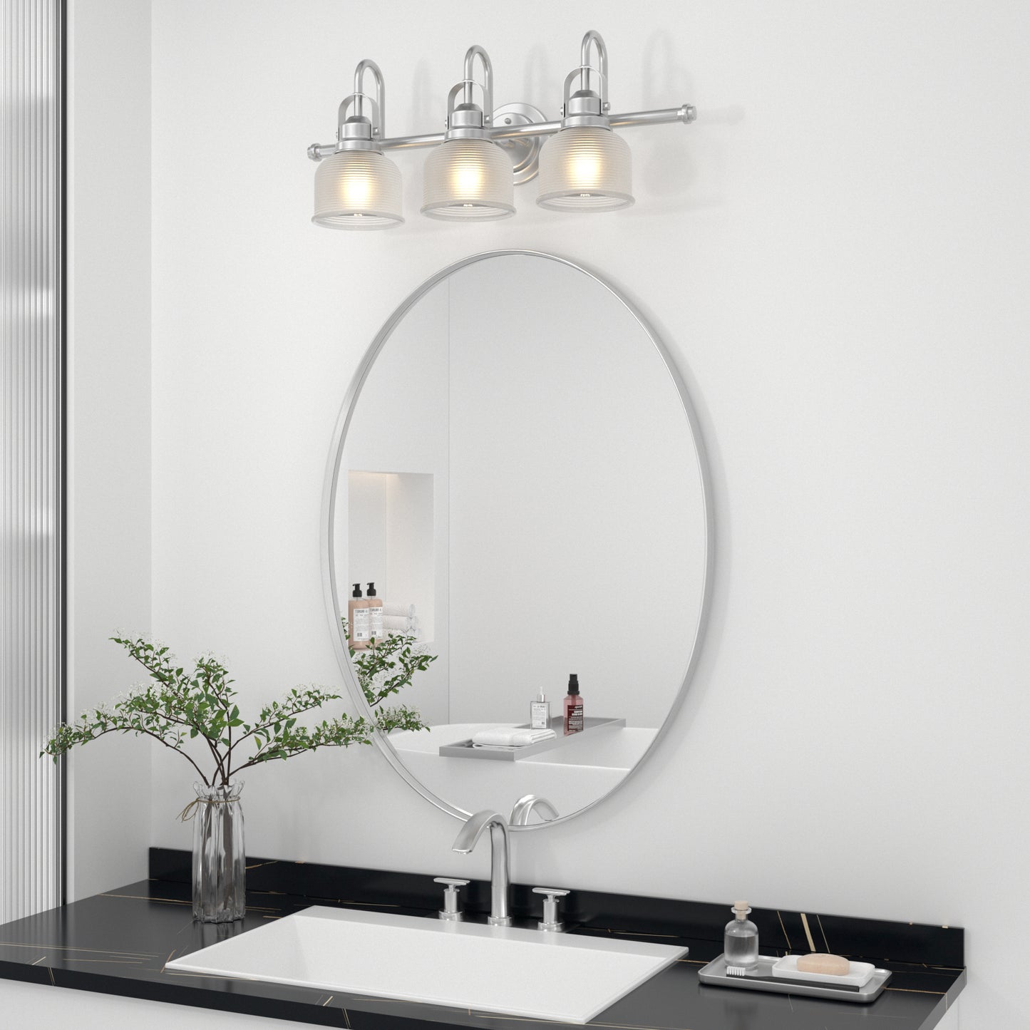 Oval Bathroom Mirror, Silver Vanity Mirror Wall Mounted - PAIHOME