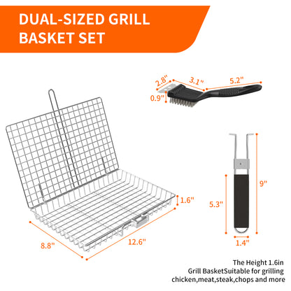 PAIHOME Stainless Steel BBQ Grill Basket with Cleaning Brush, Locking Non-Stick Grilling Tool for Ingredients, Outdoor Barbecue Accessories