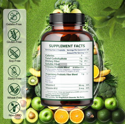 NATURE TARGET for Women & Men Prebiotic Fiber Supplement with 60 Billion Probiotics - 120 Veggie Capsules