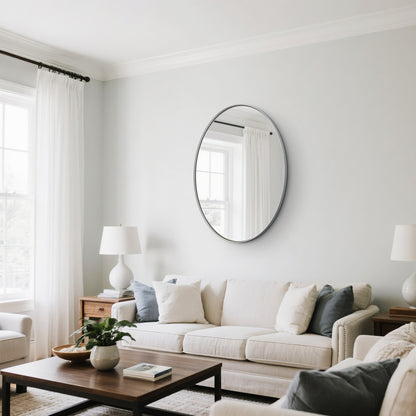 Oval Bathroom Mirror, Silver Vanity Mirror Wall Mounted - PAIHOME