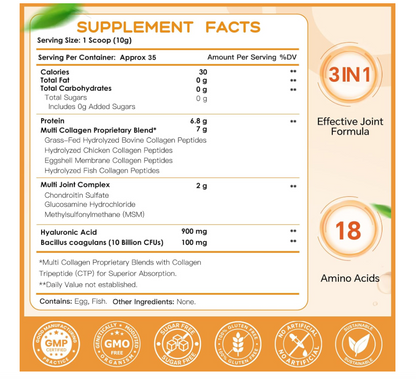 Multi-Collagen-Peptides-Powder for Joint Support, Hydrolyzed Collagen for Women Men with MSM + GC, Type I II III V X Collagen for Skin Hair & Nail, Non-GMO - 35 Servings