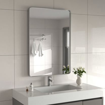 PAIHOME Bathroom Wall Mirror, Silver Vanity Mirror, Stainless-Steel Rectangular Decor Mirror for Entryway