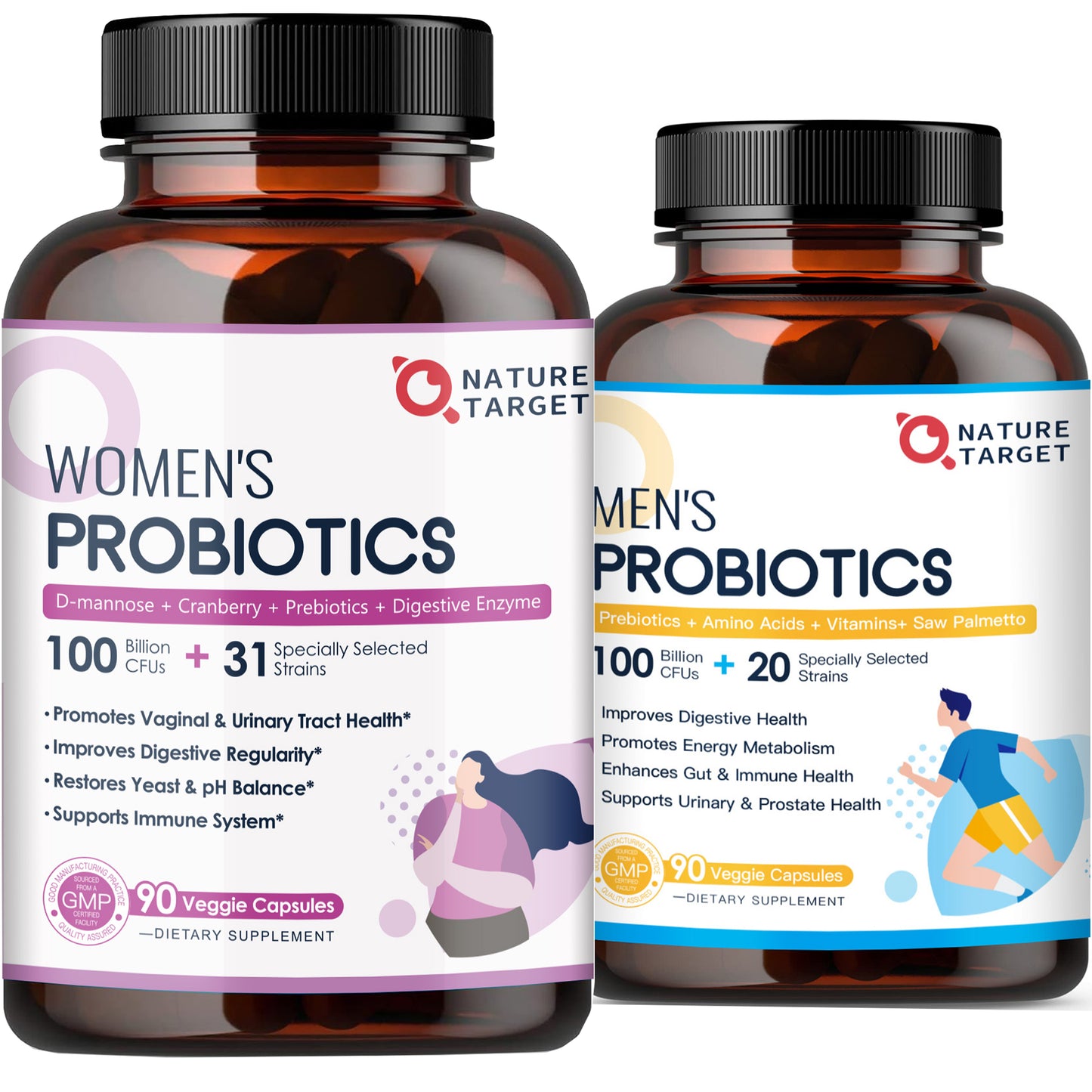 NATURE TARGET  (Pack of 2) 100 Billion CFUs Probiotics for Women and Men - 90 Capsules
